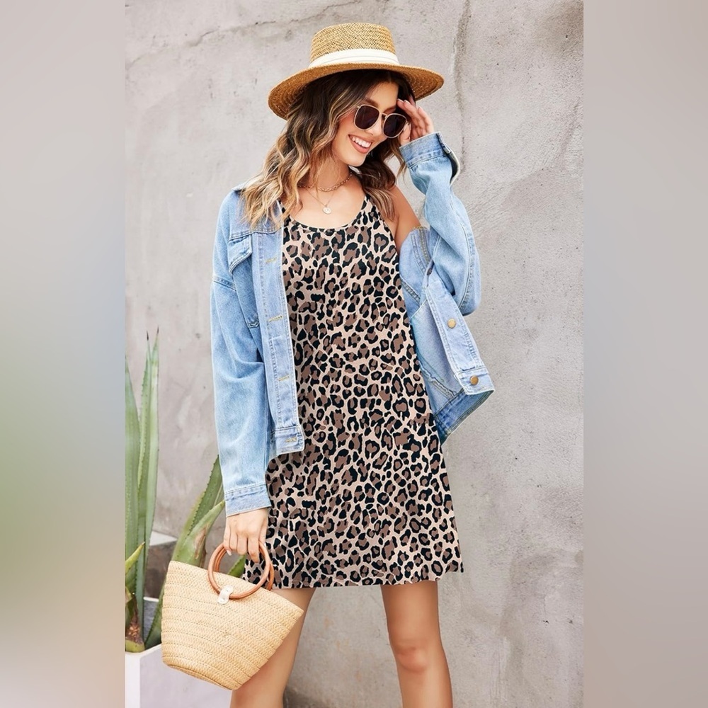 Women’s Coverup Causal Dress Lounge Sleep Leopard Animal Print Razor Back Medium - Picture 10 of 12